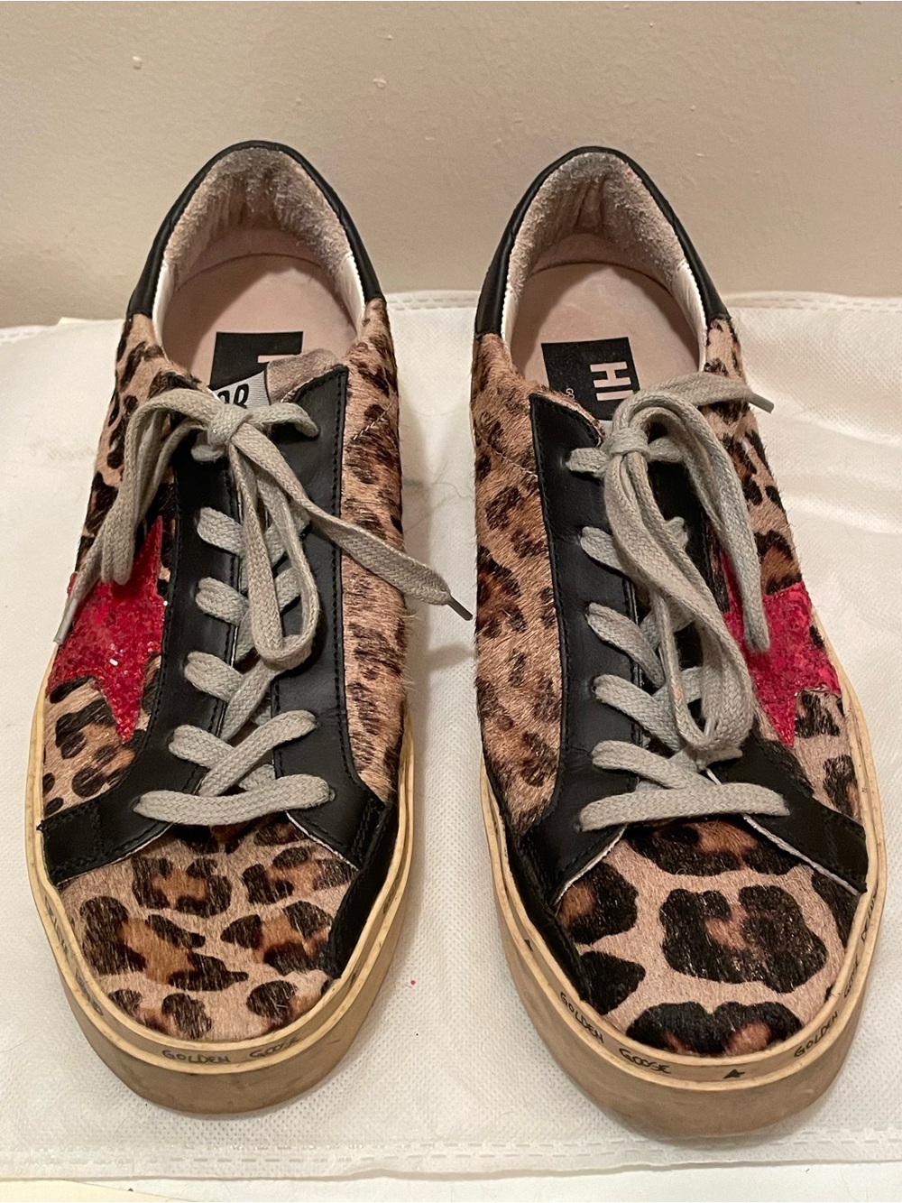 Golden Goose Hi-Star Leopard Pony Hair Sneakers 38